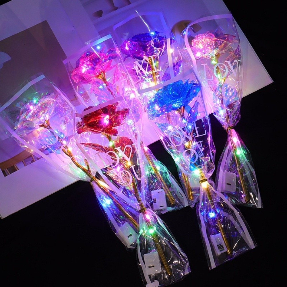 Photography Lighting Simulation - Glowing Gold Foil Rose Flower Colourful
